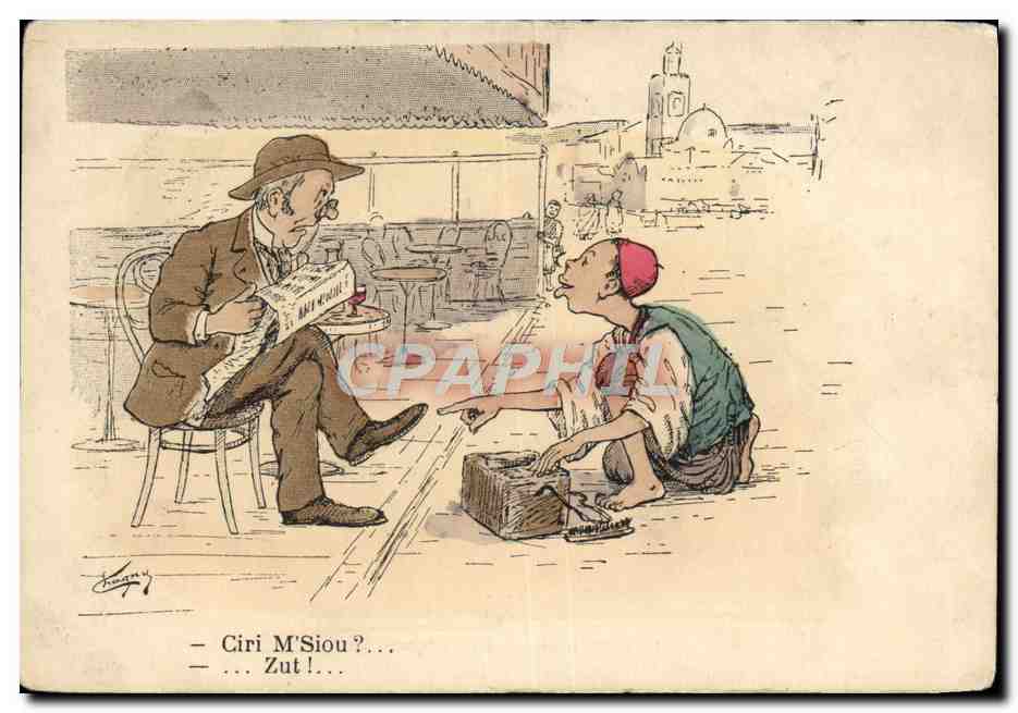 CPA Fantaisie Illustrateur Afrique du Nord Cireur de chaussures