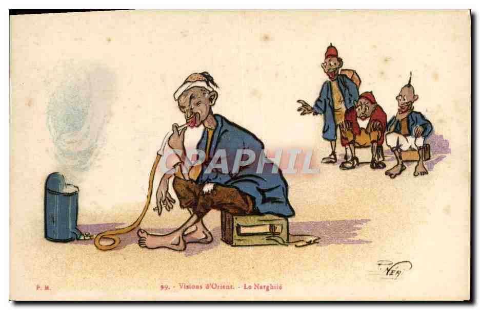 CPA Fantaisie Illustrateur Afrique du Nord Visions d'Orient Le Narghile 