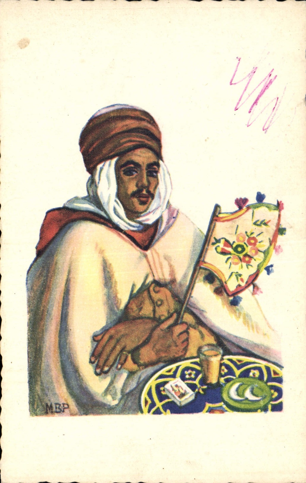CPA Fantaisie Illustrateur Afrique du Nord Algerie Au Cafe maure
