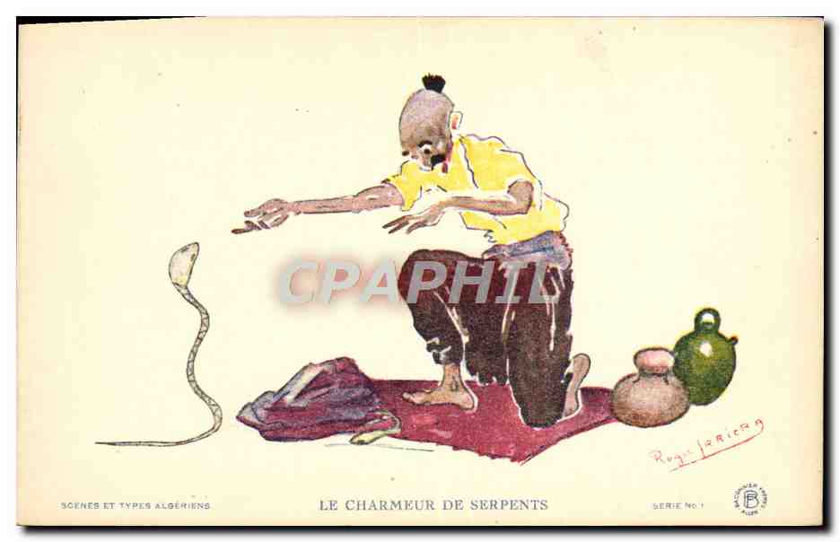 CPA Fantaisie Illustrateur Afrique du Nord Algerie Le charmeur de serpents Serpent