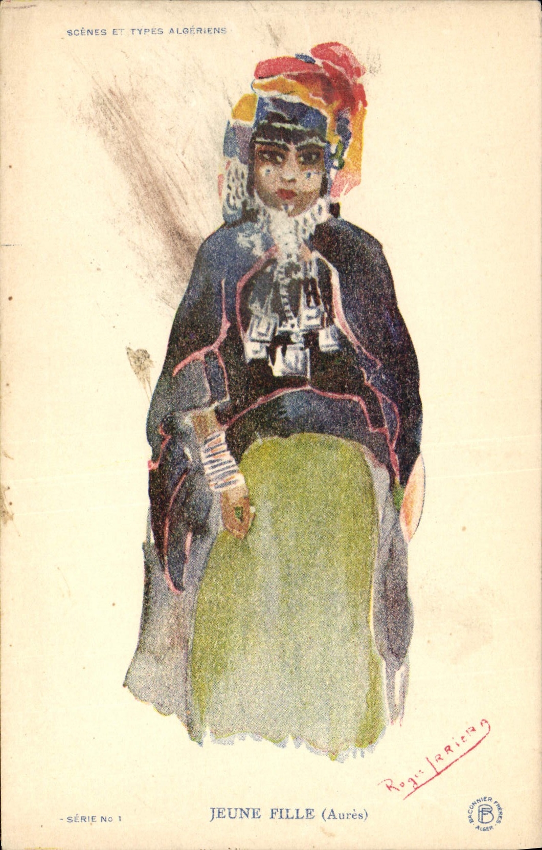 CPA Fantaisie Illustrateur Afrique du Nord Algerie Jeune fille Aures