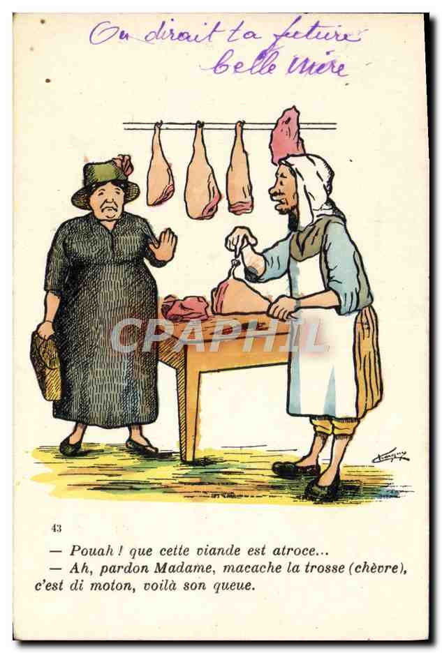 CPA Fantaisie Illustrateur Afrique du Nord Boucher Boucherie 