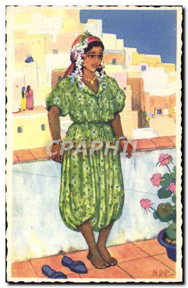 CPA Fantaisie Illustrateur Afrique du Nord Algerie Terrasses de la Casbah Alger 