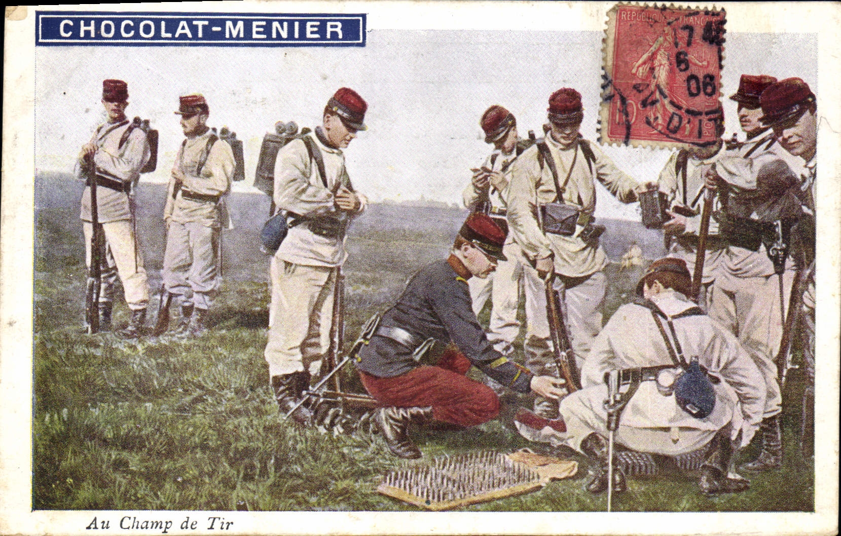 CPA Militaria Chocolat Menier Au champ de tir 