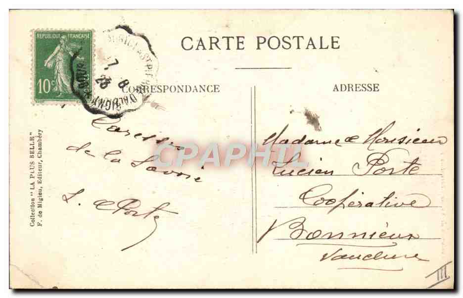 CPA Folklore Costumes de Savoie Tarentaise Fileuse  — Verso