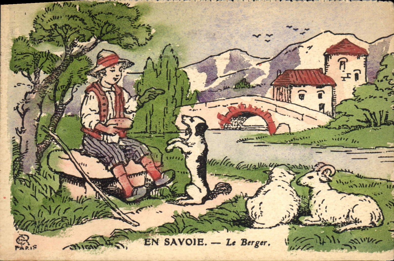 CPA Folklore en Savoie Le berger Chien 
