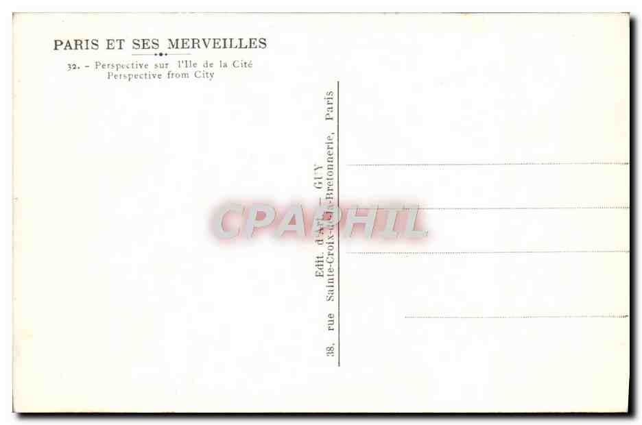 CPA Paris Et Ses Merveilles Perspective sur l'Ile de la Cite  — Rückseite