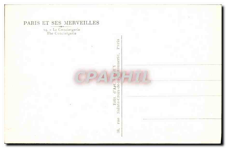 CPA Paris Et Ses Merveilles La conciergerie — Verso