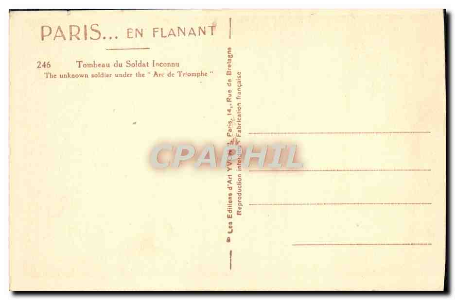 CPA Paris Tombeau du Soldat inconnu  — Rückseite