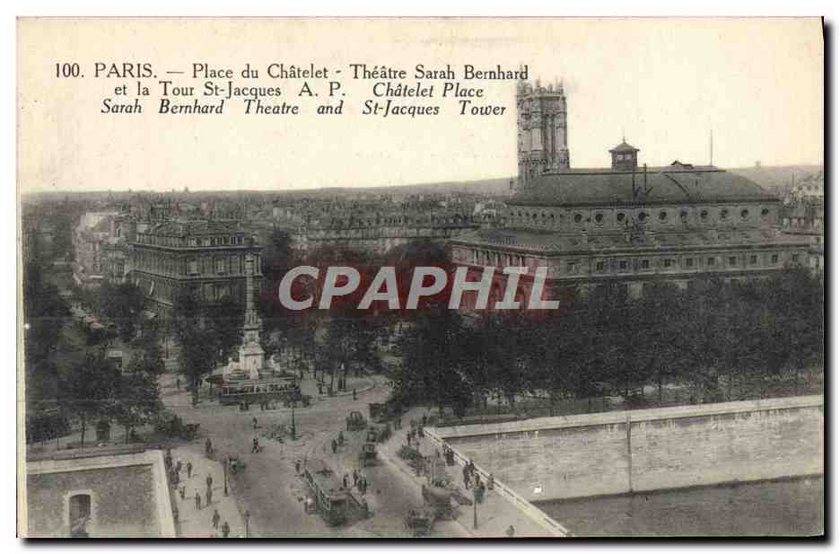 CPA Paris Place du Chatelet Theatre Sarah Bernhard