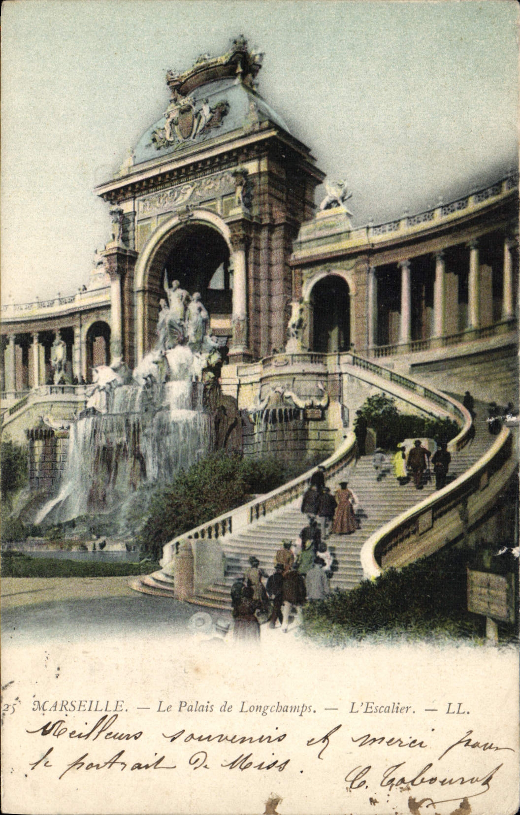 CPA Marseille Le Palais de Longchamps L'escalier 