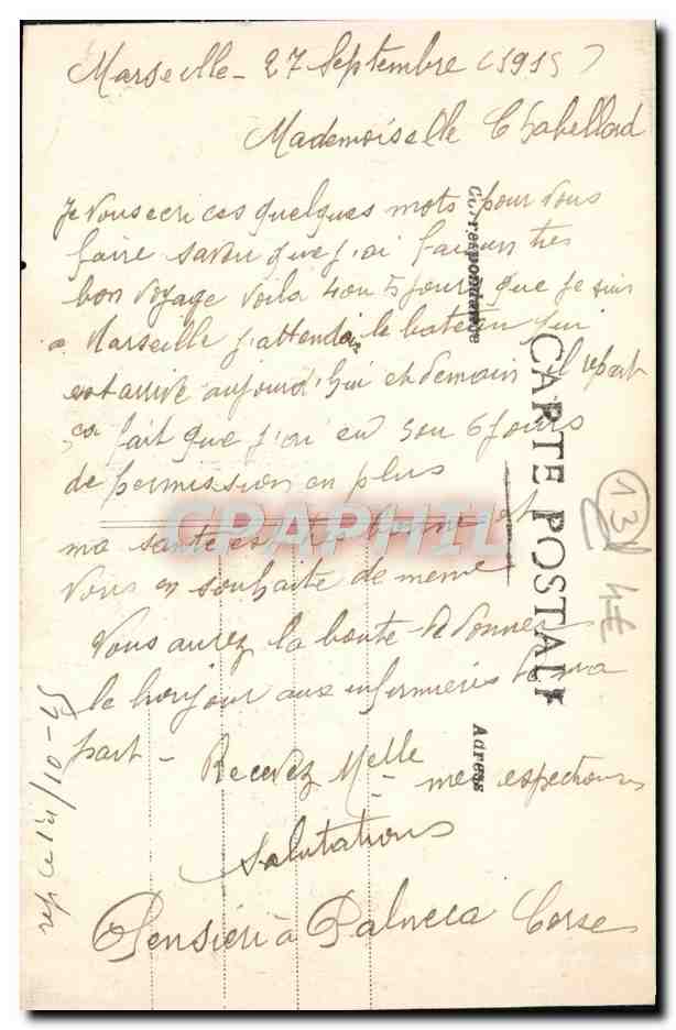 CPA Marseille Le Fort St Jean Bateau — Verso