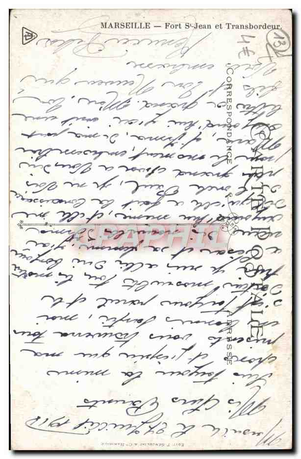 CPA Marseille Fort St Jean et transbordeur  — Verso