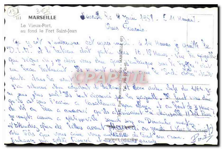 CPA Marseille Le Vieux Port au Fond le Fort Saint Jean Bateaux — Verso