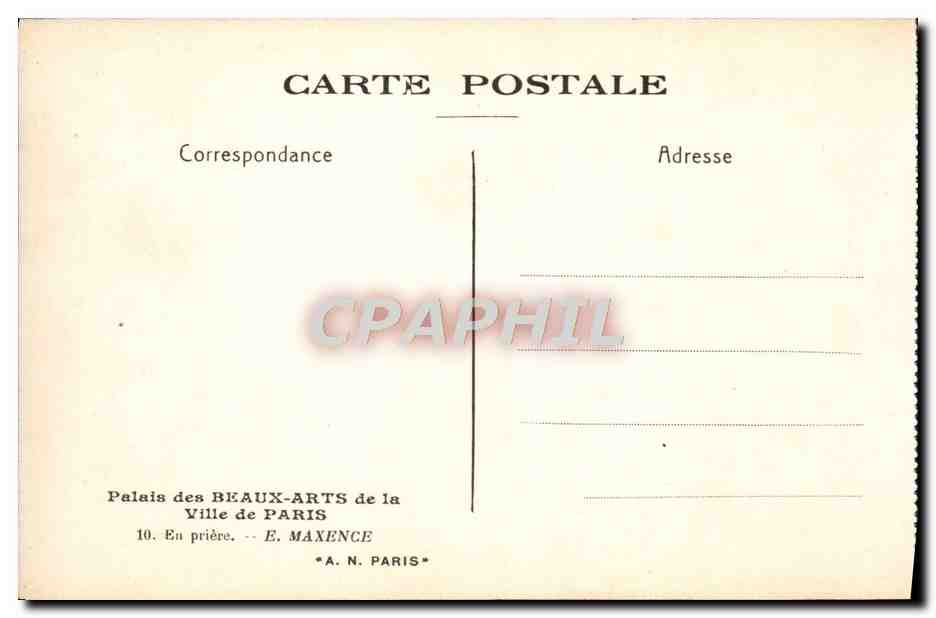 CPA Palais des Beaux Arts de la Ville de Paris En priere Maxence — Verso
