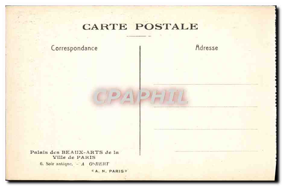 CPA Palais des Beaux Arts de la Ville de Paris Soir antique Osbert — Verso