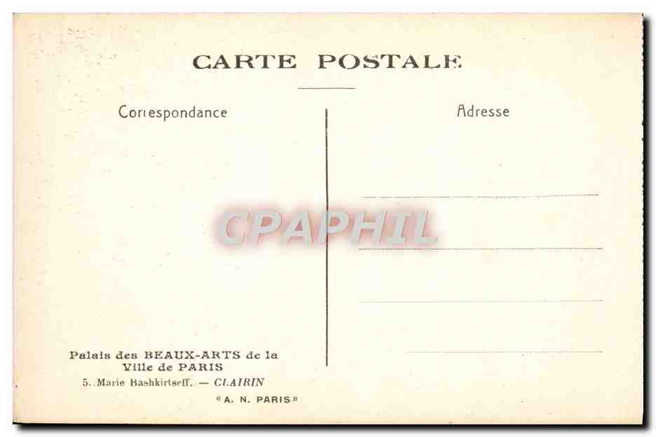 CPA Palais des Beaux Arts de la Ville de Paris Marie Bashkirtseff Clairin — Verso