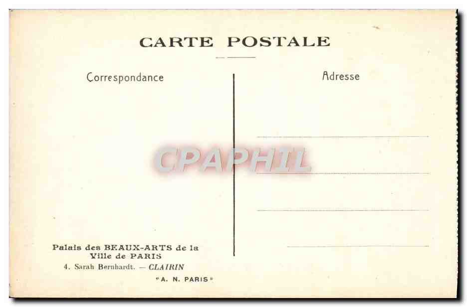 CPA Palais des Beaux Arts de la Ville de Paris Sarah Bernhardt Clairin — Verso
