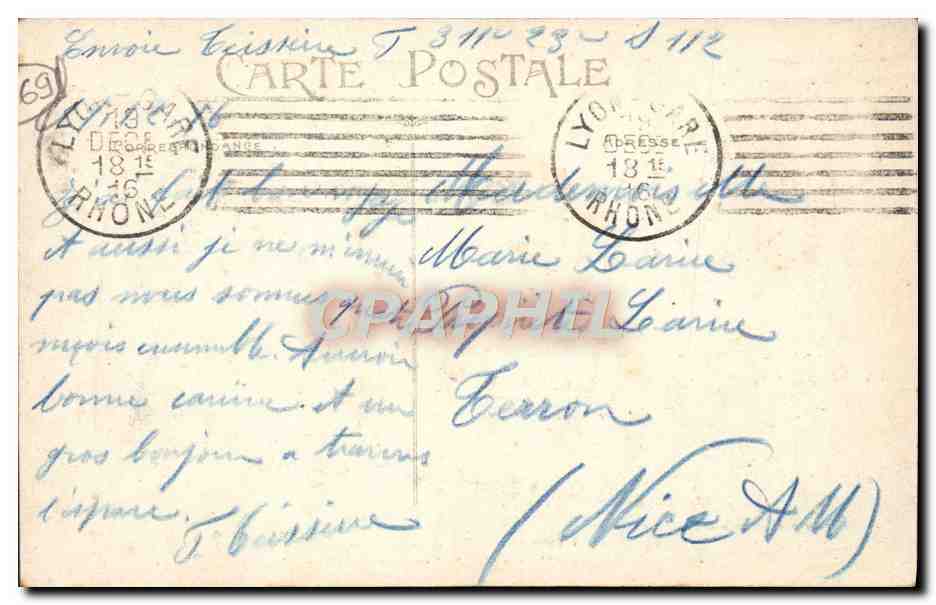 CPA Lyon Place Bellecour et Coleau de Fourviere — Verso