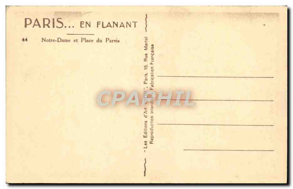 CPA Paris Notre Dame et Place du Parvis — Verso