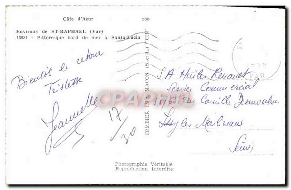 Surroundings of ST-RAPHAEL (Var) — Picturesque Seaside View at Santa Lucia — Authentic Photography, published by Civa — Back