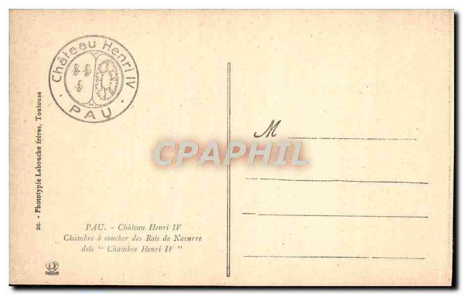 CPA Pau Le Chateau Henri IV Chambre a coucher des rois de Navarre dite Chambre Henri IV — Verso