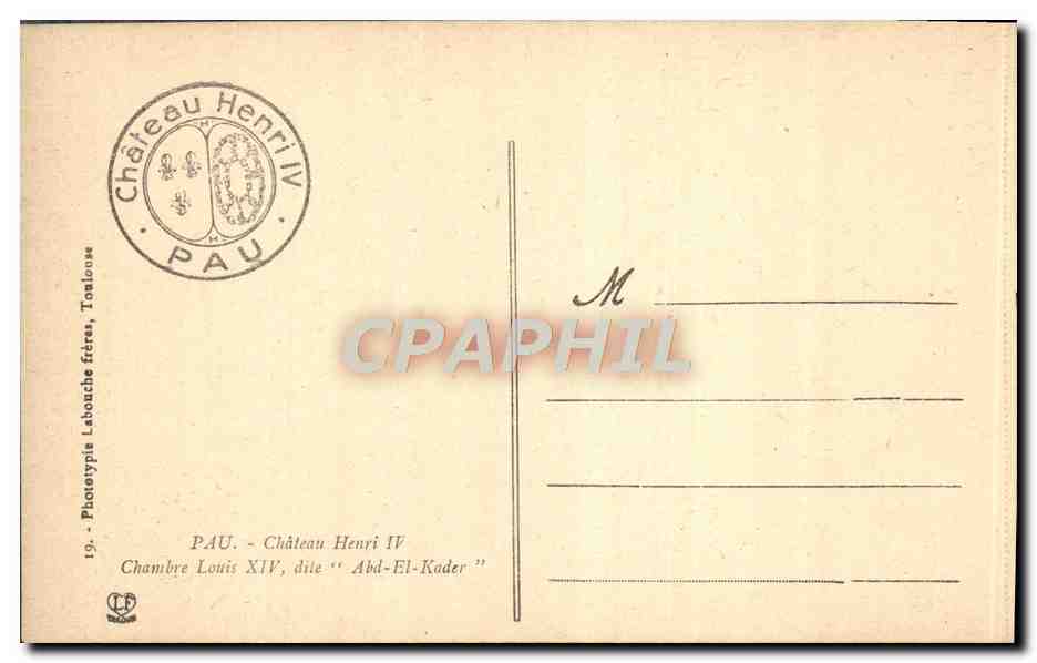 CPA Pau Le Chateau Henri IV Chambre Louis XIV dite Abd el Kader  — Verso