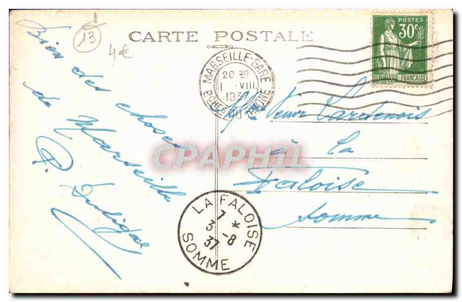 CPA Marseille La Canebiere — Verso