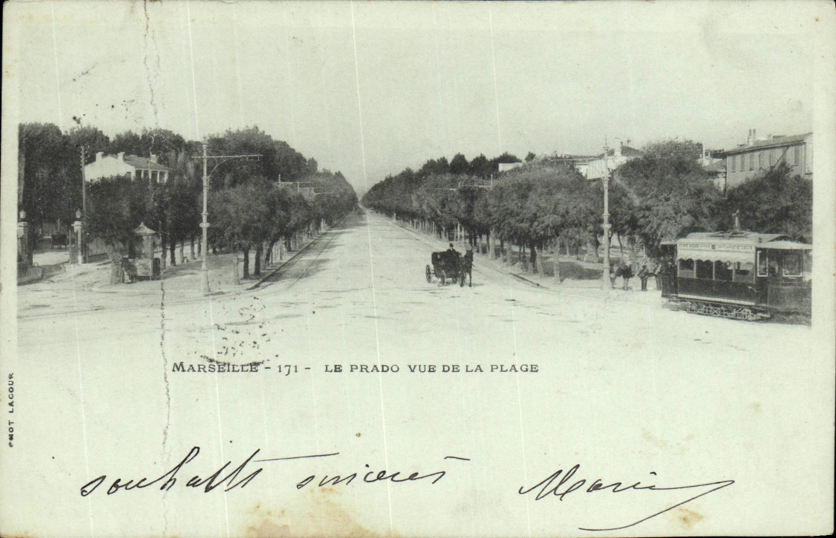 Tarjeta postal antigua Marsella Le Prado Vista de la Playa