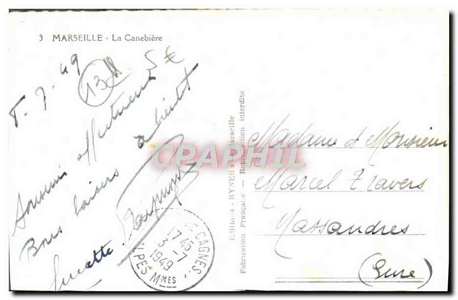 CPM Marseille La Canebiere — Verso