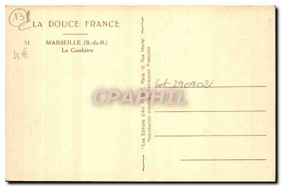 CPA Marseille La Canebiere — Verso