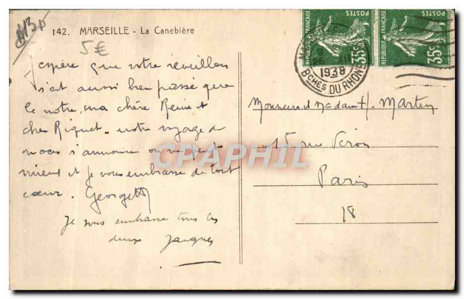 CPA Marseille La Canebiere Tramway — Verso