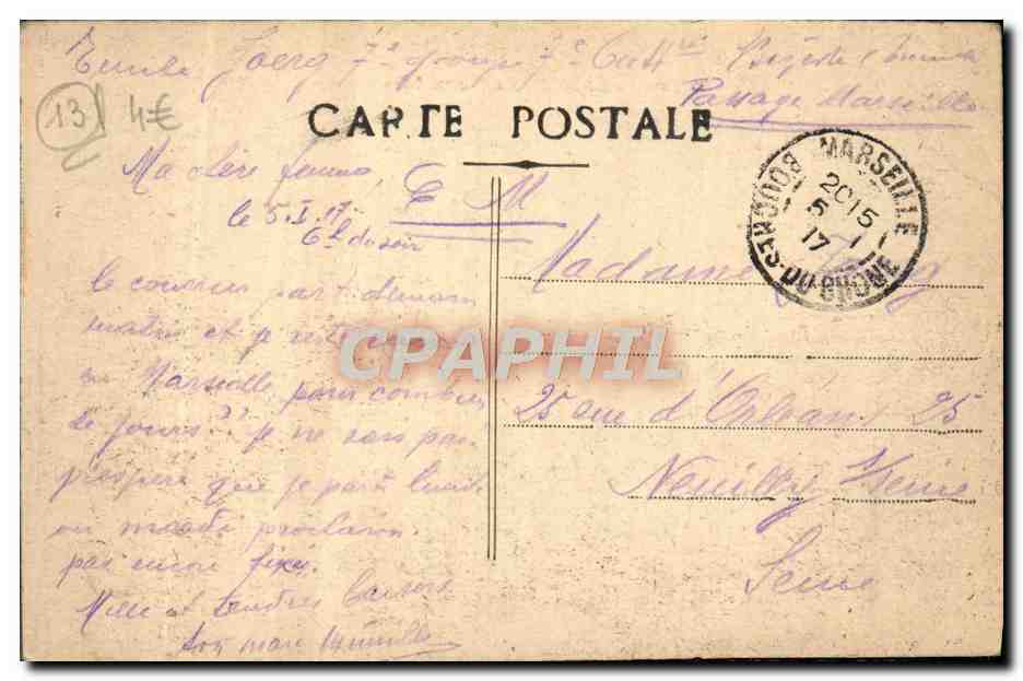 CPA Marseille La Canebiere Tramway — Verso