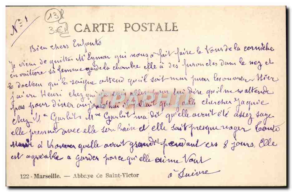 CPA Marseille Abbaye de Saint Victor — Verso