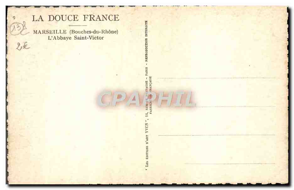 CPA Marseille Abbaye St Victor — Verso