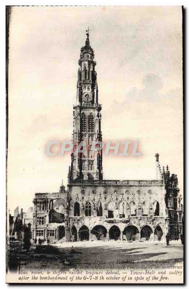 Belfry de Bruges — Hôtel de Ville après le bombardement du 6-7-8 octobre — Éditeur Lévy fils & Cie, Paris