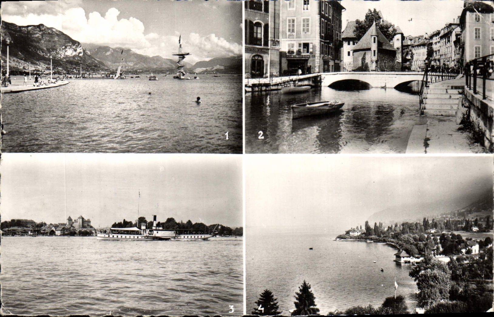 CPM Annecy La Plage Canal du Thiou et Palais de l'Isle Le chateau vu du lac Bords du lac a Menthon