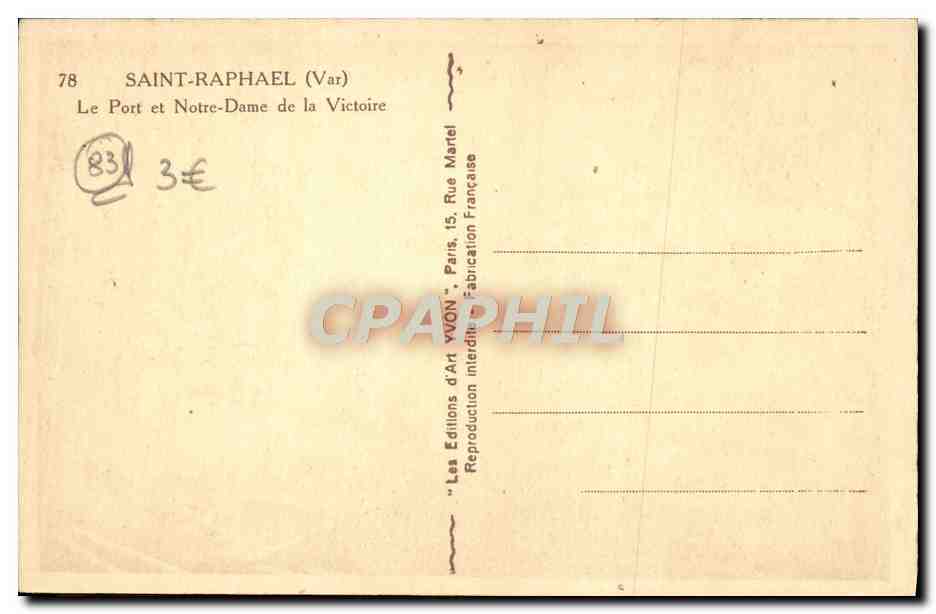 CPA Saint Raphael Le Port et Notre Dame de la Victoire Bateau — Rückseite