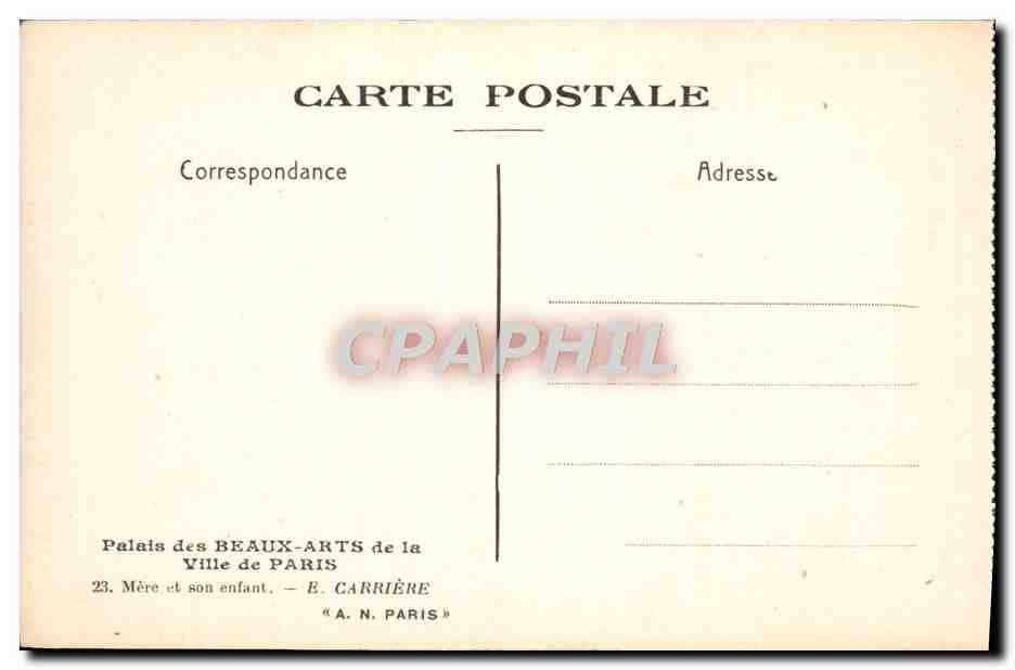 CPA Palais Des Beaux Arts De La Ville De Paris Mere et son enfant Carriere  — Verso
