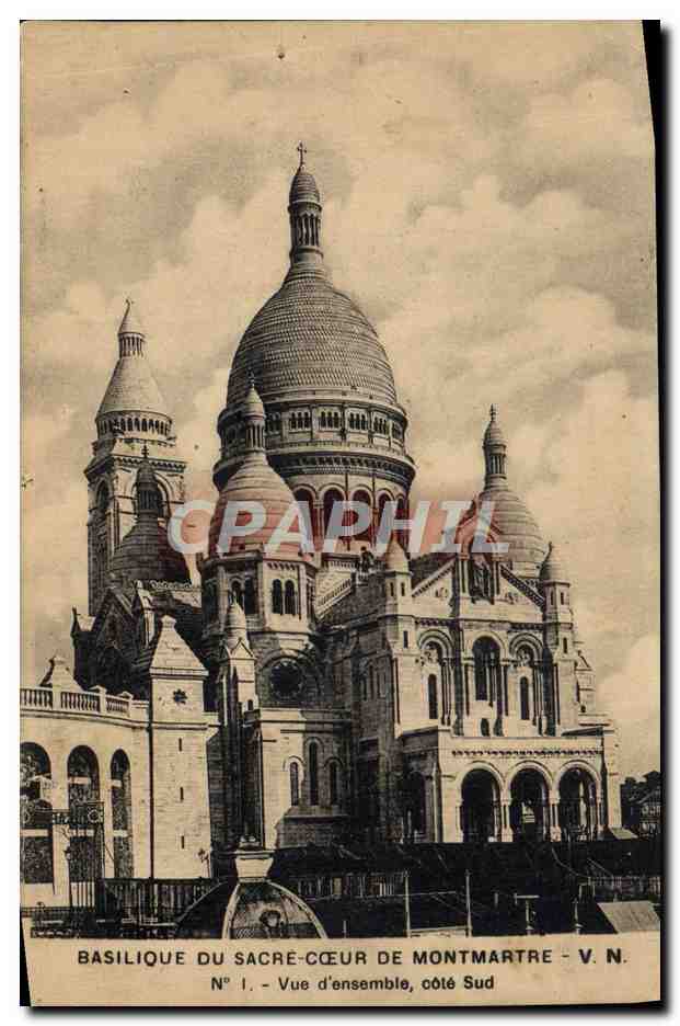 Basilique du Sacré-Cœur de Montmartre — Vue d'ensemble, côté Sud — N° I — Photo. D. A. Longuet, Paris