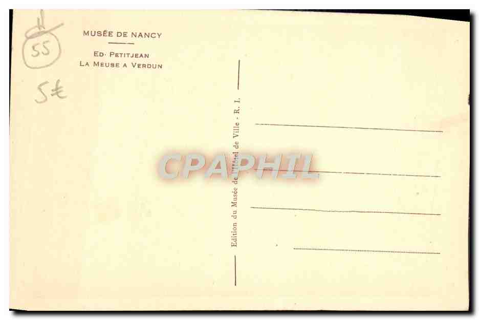 CPA Musee de Nancy Petitjean La Meuse A Verdun — Verso