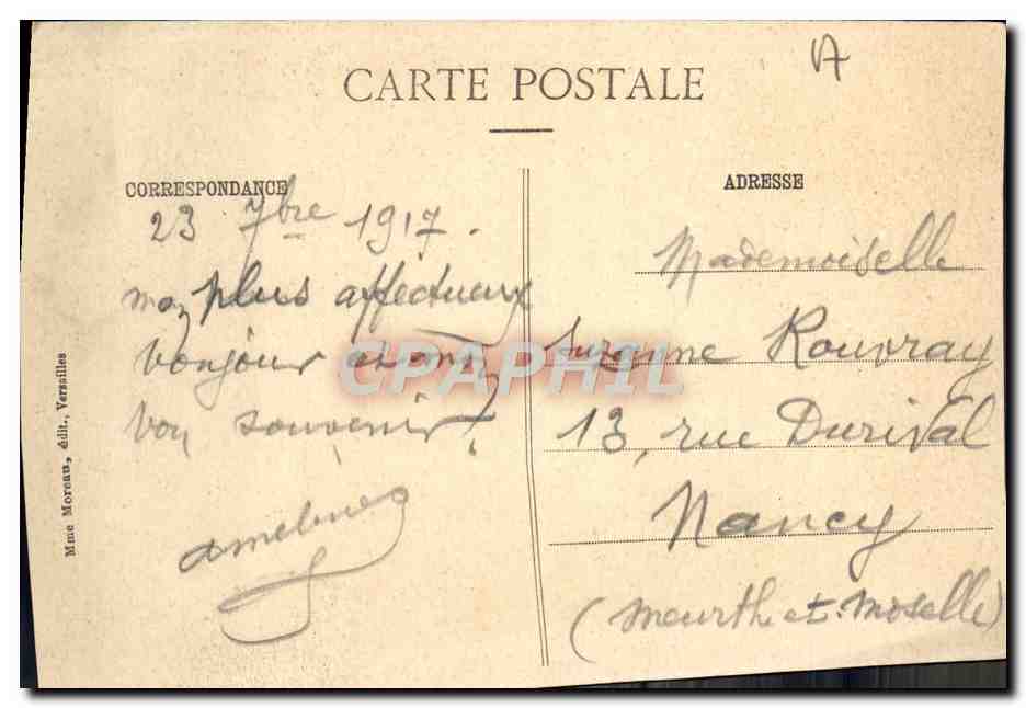 Versailles - Grandes Eaux - Char d'Apollon et Tapis-Vert — éditeur Mme Moreau, série non visible — Verso