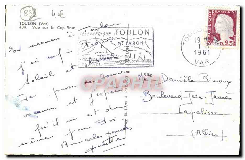Vue sur le Cap-Brun — Toulon — Éditions PRISÉO — Verso