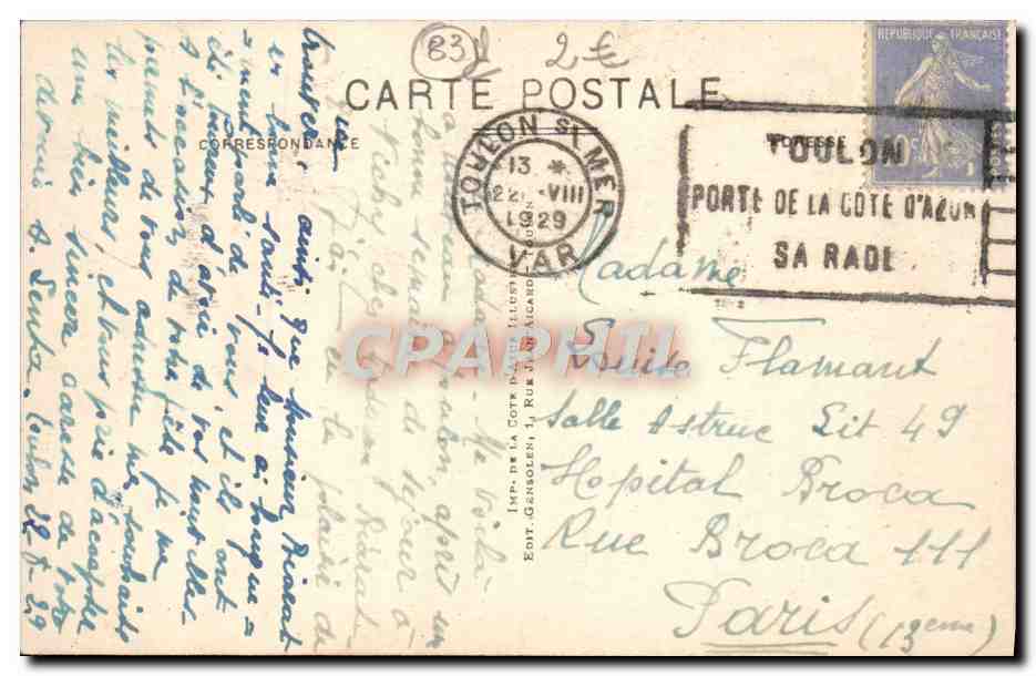 CPA Toulon La Place De La Liberte — Verso