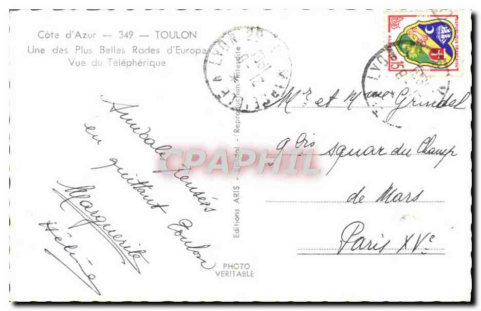 Vue du Téléphérique à Toulon — Côte d'Azur — Éditions ARIS — Rückseite
