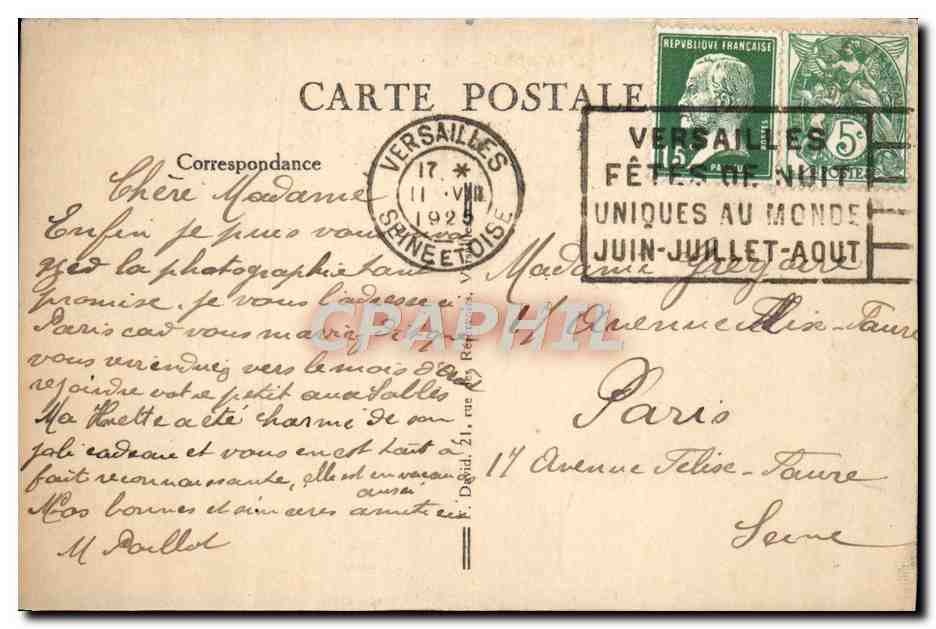 CPA Versailles Le Petit Trianon — Verso