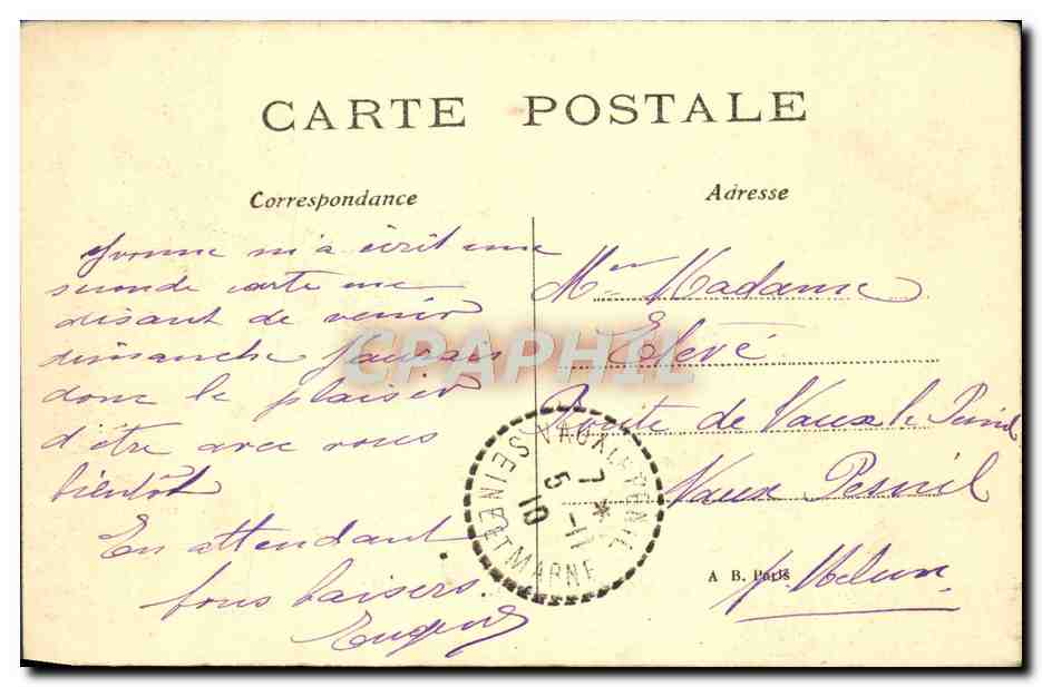 CPA Paris Hotel De Ville — Verso