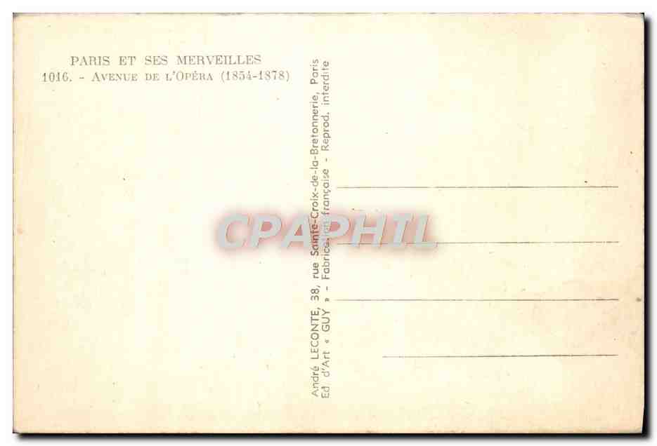 CPA Paris Et Ses Merveilles Avenue De L'Opera — Rückseite