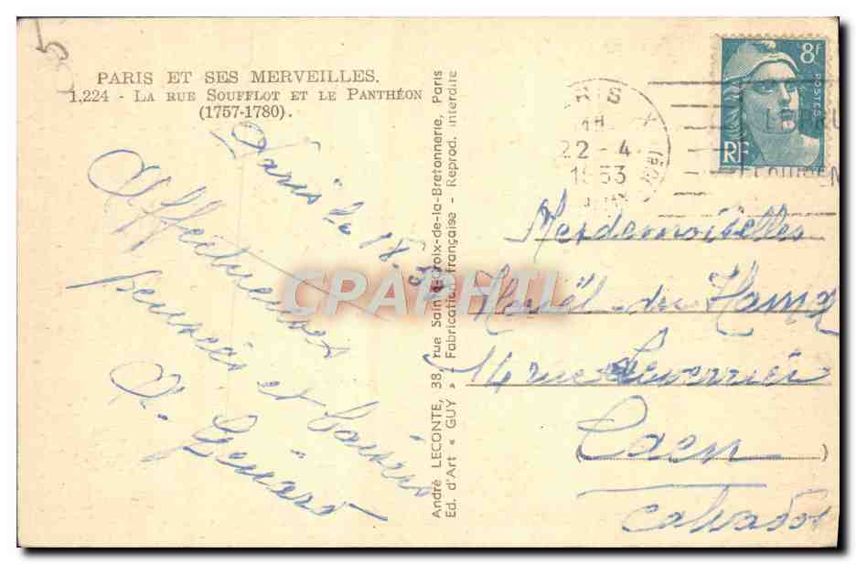 CPA Paris Et Ses Merveilles La Rue Soufflot Et Le Pantheon — Rückseite