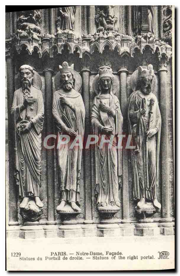 CPA Paris Notre Dame Facade Statues Du Portail De Droite